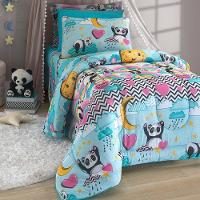 Kit Edredom Alegria Dupla Face Solteiro 2 Peças Malha Estampada 100% Algodão Panda Love - 1