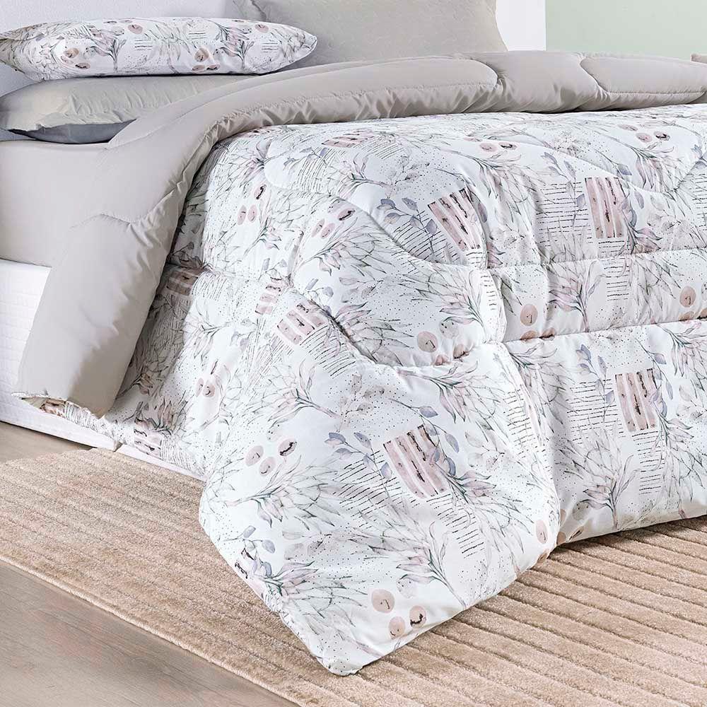 Edredom Maggy Dupla Face Super King 1 Peça Percale 200 Fios Estampado Protea Cinza Floral - 3