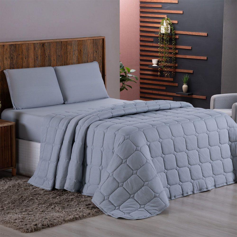 Kit Cobre Leito Colcha Minimal King 3 Peças Malha 100% Algodão Cinza - 3