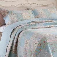 Kit Cobre Leito Colcha Daily Casal 3 Peças Dupla Face Estampado Floral Patchwork Azul 10 100% Poliéster - 2