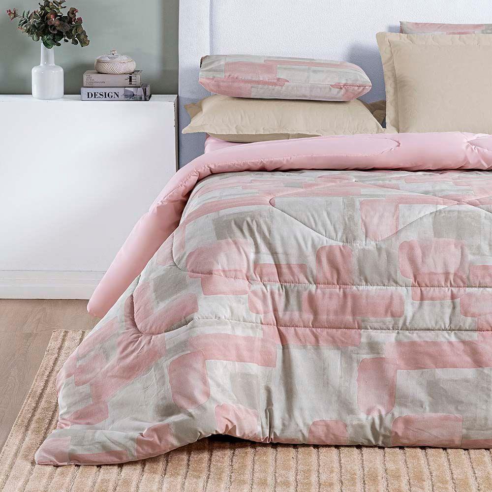 Edredom Maggy Dupla Face King 1 Peça Percale 200 Fios Estampado Quadri Rosa 80% Algodão - 20% Poliéster - 2