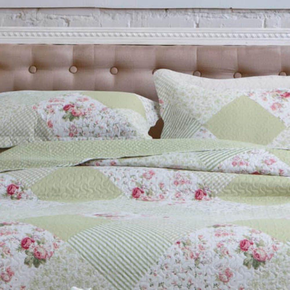 Kit Cobre Leito Colcha Daily Queen 3 Peças Dupla Face Estampado Floral Patchwork Verde 8 100% Poliéster - 2