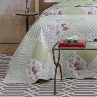 Kit Cobre Leito Colcha Daily Queen 3 Peças Dupla Face Estampado Floral Patchwork Verde 8 100% Poliéster - 3