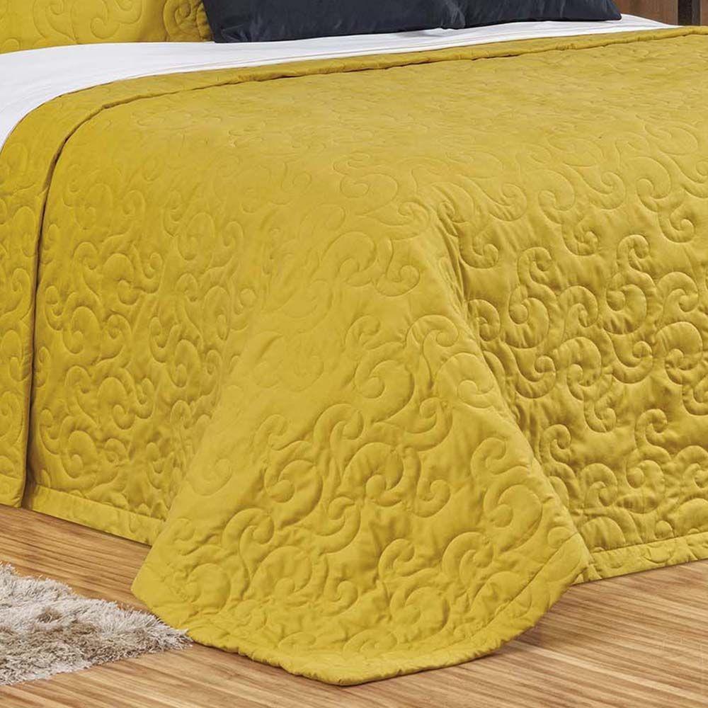 Kit Cobre Leito Colcha Mabelle Queen 3 Peças 400 Fios Bordado Mostarda - 2