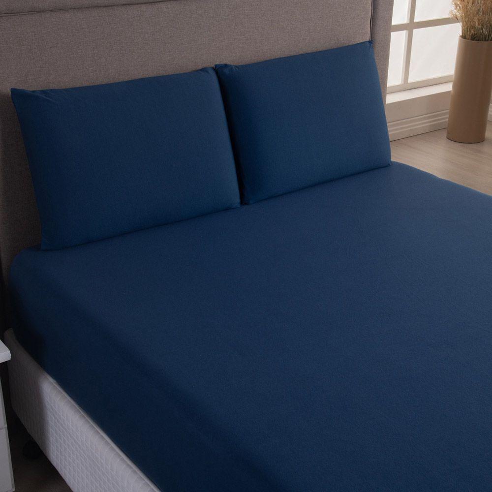 Jogo De Lençol Minimal Casal 3 Peças Malha 100% Algodão Liso Azul Marinho - 2
