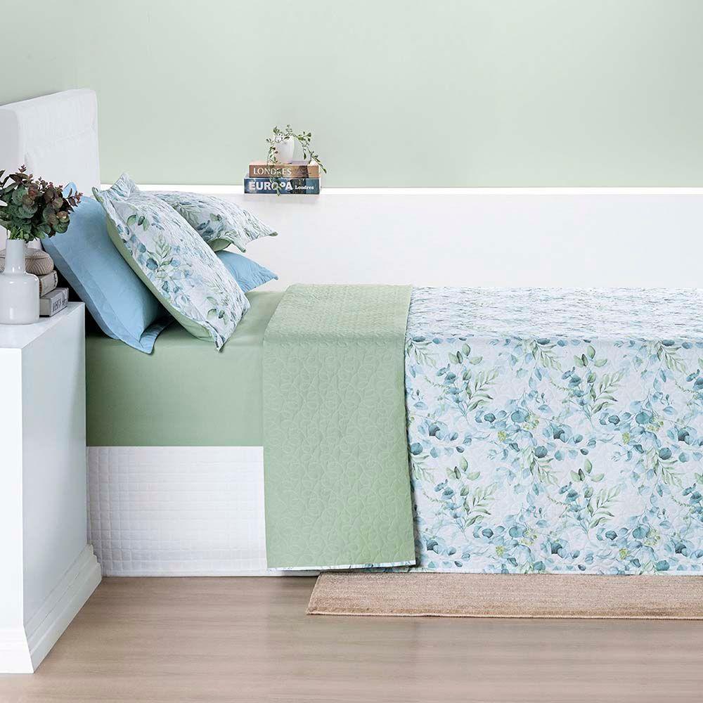 Kit Cobre Leito Colcha Maggy Casal 3 Peças Dupla Face Percale 200 Fios Forest Floral Verde - 4