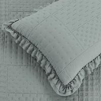 Kit Cobre Leito Colcha Allegra King 3 Peças Percal 300 Fios C- Babado Cinza 100% Poliéster - 3