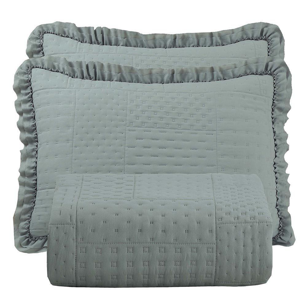 Kit Cobre Leito Colcha Allegra Queen 3 Peças Percal 300 Fios C- Babado Cinza 100% Poliéster - 4