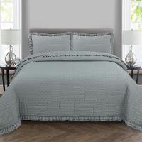 Kit Cobre Leito Colcha Allegra Queen 3 Peças Percal 300 Fios C- Babado Cinza 100% Poliéster - 1