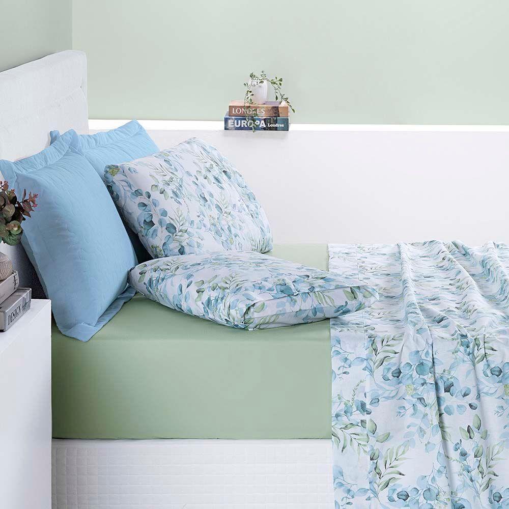 Jogo De Cama Lençol Maggy Casal 4 Peças Percale 200 Fios Estampado Forest Floral Verde 80% Algodão - 20% Poliéster - 2