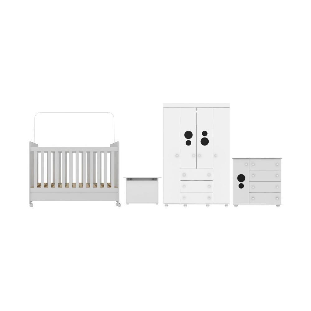 Quarto Infantil Completo Com Berço Americano 3 Em 1 Para Colchão 130x70cm Multimóveis Mp4345 Branco - 2