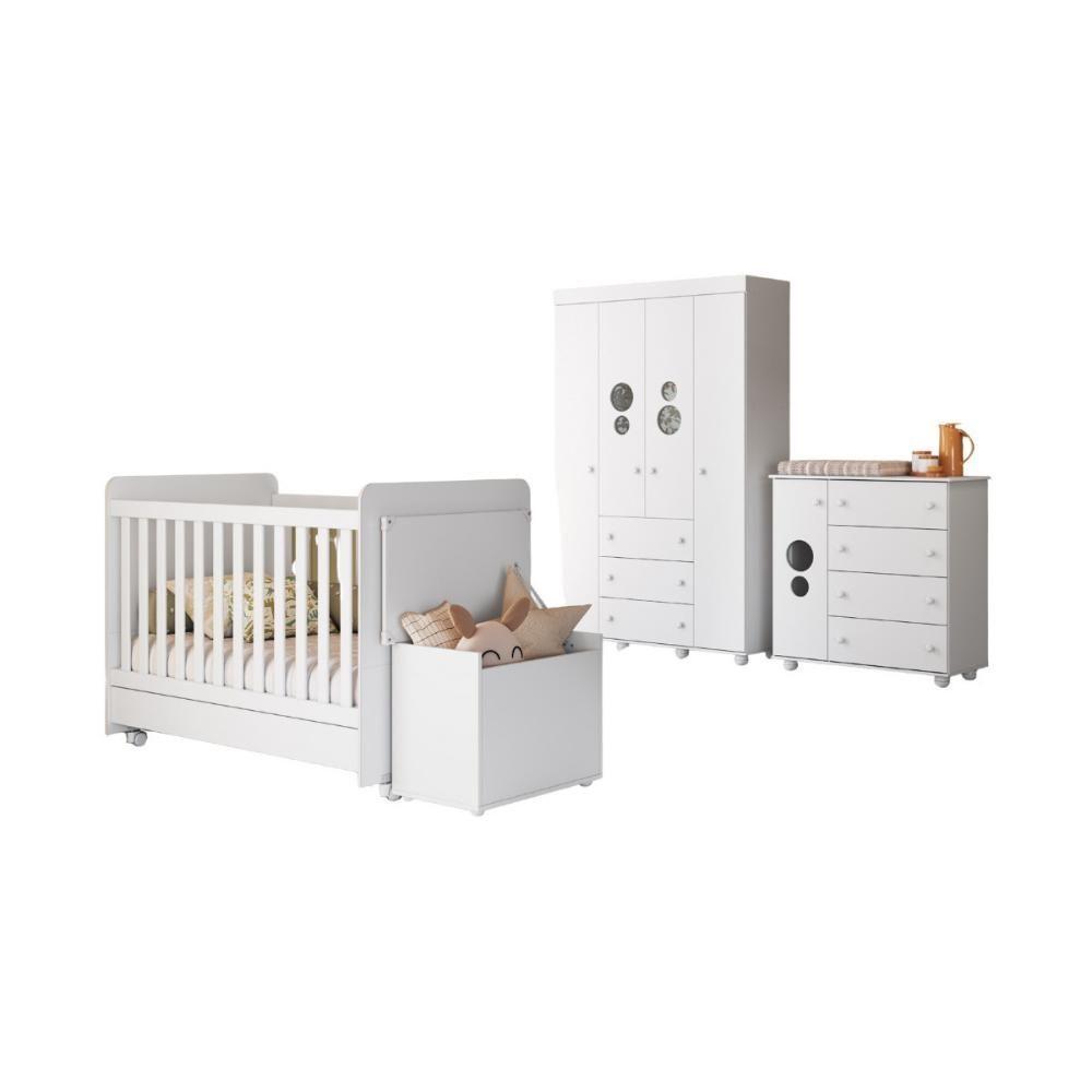 Quarto Infantil Completo Com Berço Americano 3 Em 1 Para Colchão 130x70cm Multimóveis Mp4345 Branco - 3
