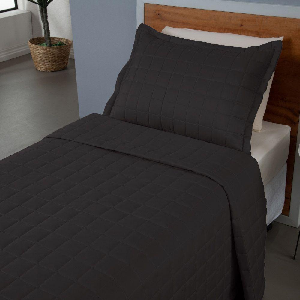 Kit Cobre Leito Colcha Dual Solteiro 2 Peças Matelado Dupla Face Liso Preto 100% Poliéster - 2