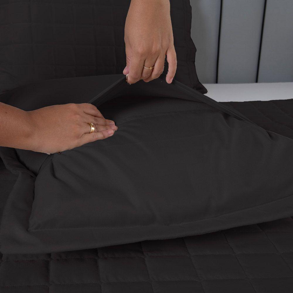 Kit Cobre Leito Colcha Dual Solteiro 2 Peças Matelado Dupla Face Liso Preto 100% Poliéster - 4