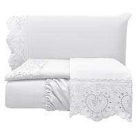 Jogo De Cama Lençol Bella Queen 4 Peças Micropercal 300 Fios Bordado Inglês Macio Branco 100% Poliéster - 3
