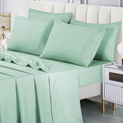 Jogo De Cama Lençol Luminia Casal 4 Peças Micropercal 300 Fios Bordado Floral Verde 100% Poliéster