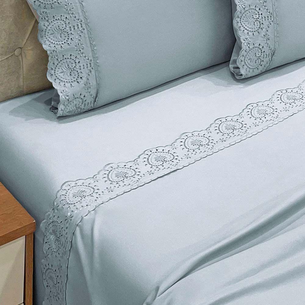 Jogo De Cama Lençol Bella Queen 4 Peças Micropercal 300 Fios Bordado Inglês Macio Cinza 100% Poliéster - 2