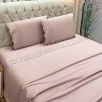 Jogo De Cama Lençol Bella Casal 4 Peças Micropercal 300 Fios Bordado Inglês Macio Rosê 100% Poliéster - 1