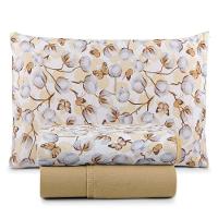 Jogo De Lençol Luar Solteiro 3 Peças Malha 100% Algodão Estampado Mostarda Cotton - 1