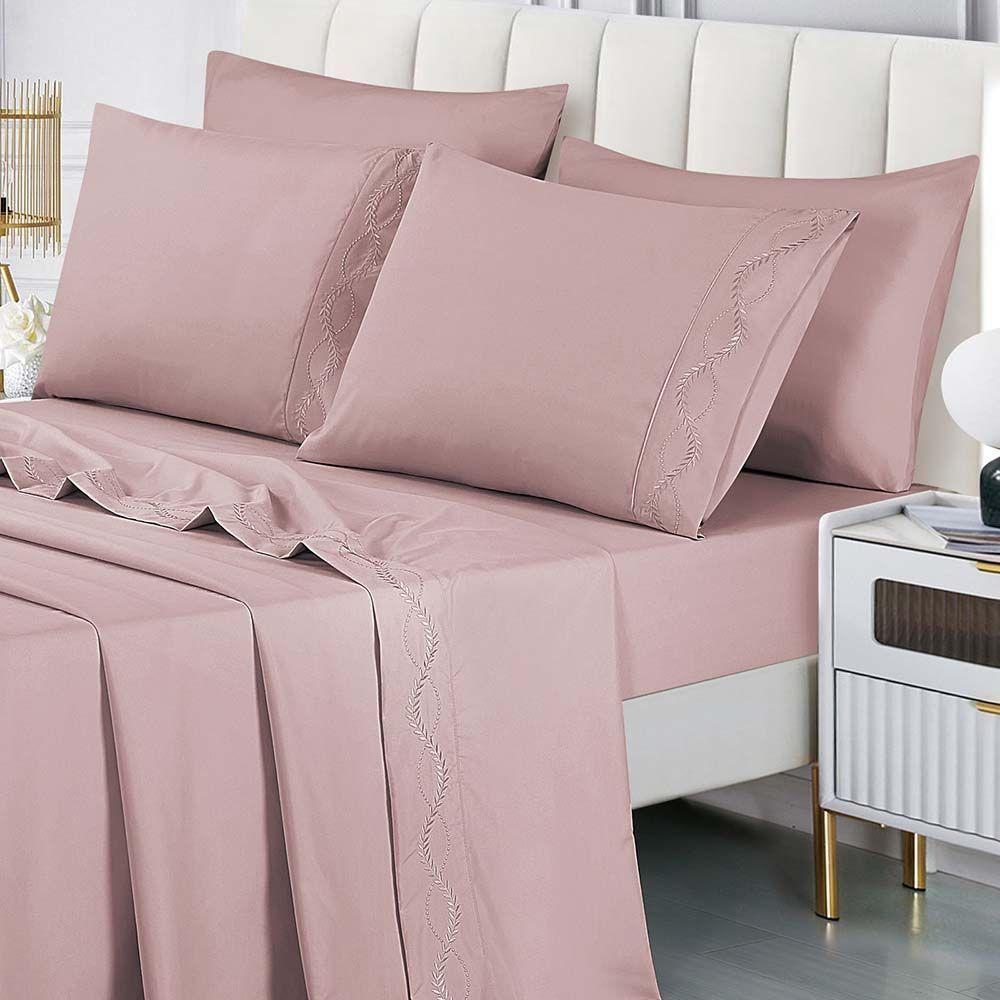 Jogo De Cama Lençol Luminia King 4 Peças Micropercal 300 Fios Bordado Floral Rosê 100% Poliéster - 1