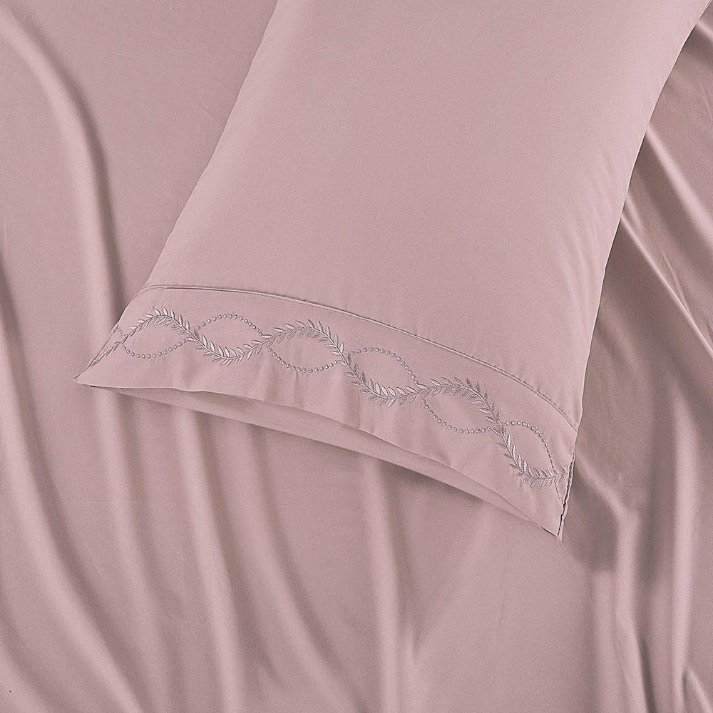 Jogo De Cama Lençol Luminia King 4 Peças Micropercal 300 Fios Bordado Floral Rosê 100% Poliéster - 3
