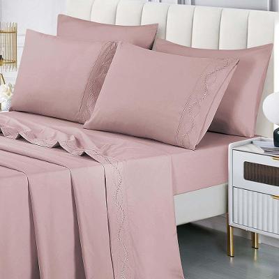 Jogo De Cama Lençol Luminia King 4 Peças Micropercal 300 Fios Bordado Floral Rosê 100% Poliéster