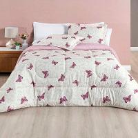 Edredom Júlia Casal King 03 Peças Tecido Dupla Face Microfibra 200 Fios Floral Borboleta 100% Poliéster - 1