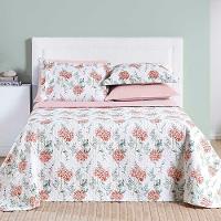 Kit Cobre Leito Colcha Maggy King 3 Peças Dupla Face Percale 200 Fios Hortencia Floral Rosa - 1
