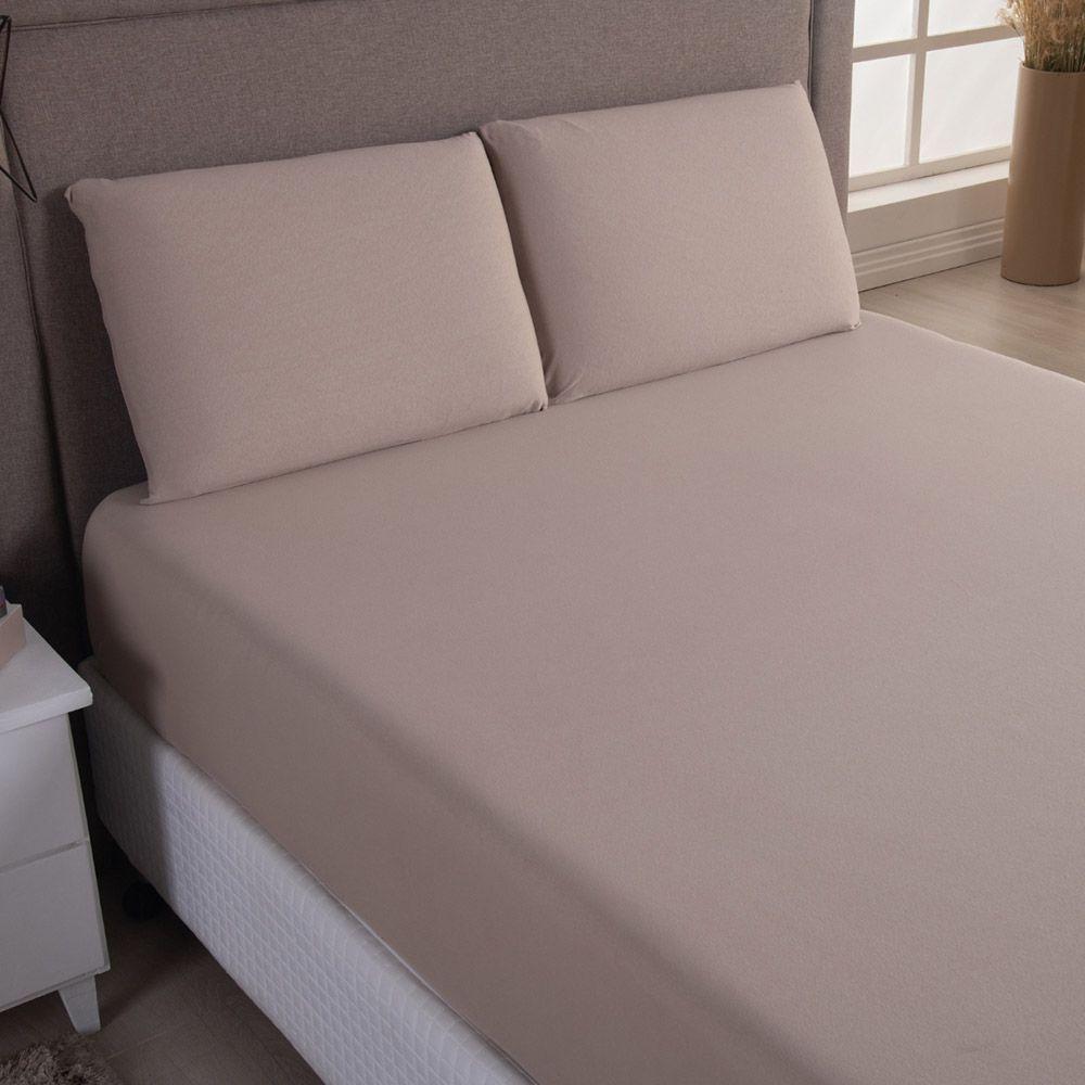 Jogo De Lençol Minimal Casal 3 Peças Malha 100% Algodão Liso Bege - 2