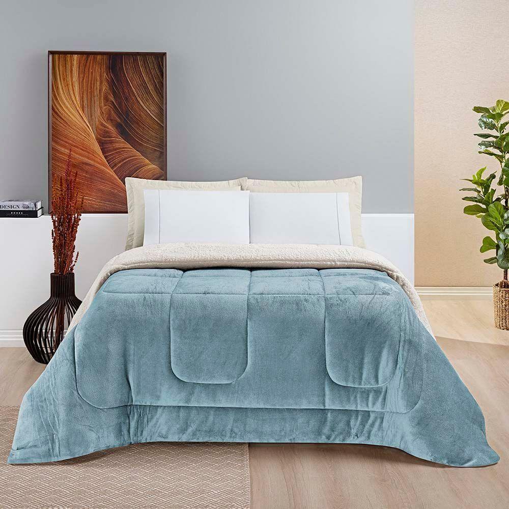 Coberdrom Diamond Casal King Sherpa Com Manta Flannel 01 Peça Azul Quartzo 100% Poliéster - 1
