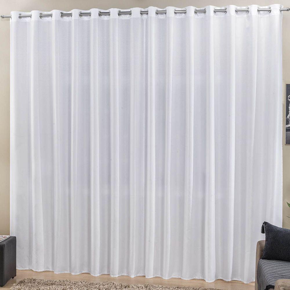 Cortina Roma 4,00m X 2,50m Branca Tecido Rafia Detalhado Para Sala Ou Quarto 100% Poliéster - 1