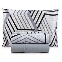 Jogo De Lençol Luar Solteiro 3 Peças Malha 100% Algodão Estampado Cinza Geométrico - 1