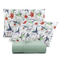 Jogo De Lençol Luar Queen 3 Peças Malha 100% Algodão Estampado Verde Birds - 1