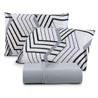 Jogo De Lençol Luar Queen 3 Peças Malha 100% Algodão Estampado Cinza Geométrico - 1