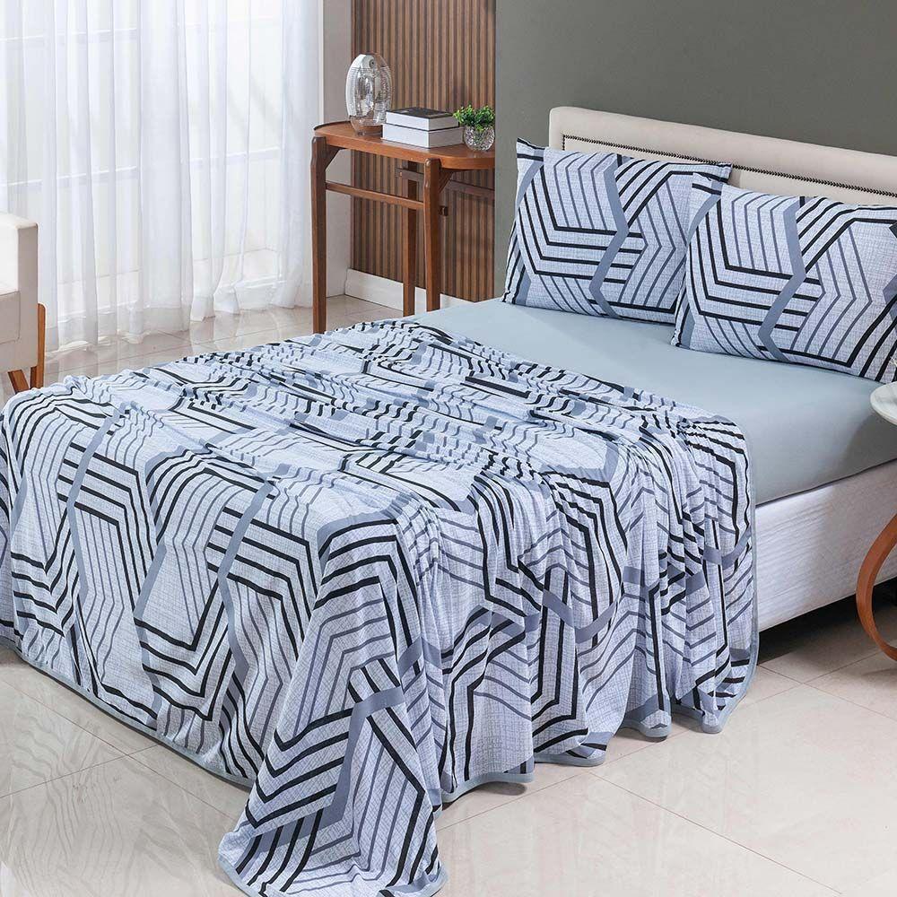 Jogo De Lençol Luar Queen 4 Peças Malha 100% Algodão Estampado Cinza Geométrico - 3