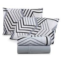 Jogo De Lençol Luar Queen 4 Peças Malha 100% Algodão Estampado Cinza Geométrico - 1
