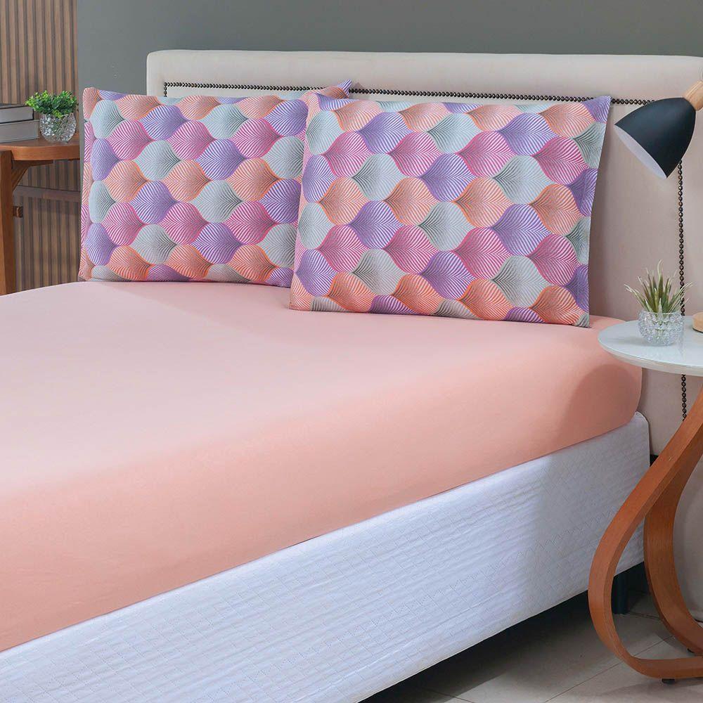 Jogo De Lençol Luar King 3 Peças Malha 100% Algodão Estampado Salmão Geométrico - 3