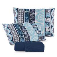 Jogo De Lençol Luar King 3 Peças Malha 100% Algodão Estampado Azul Marinho Geométrico - 1