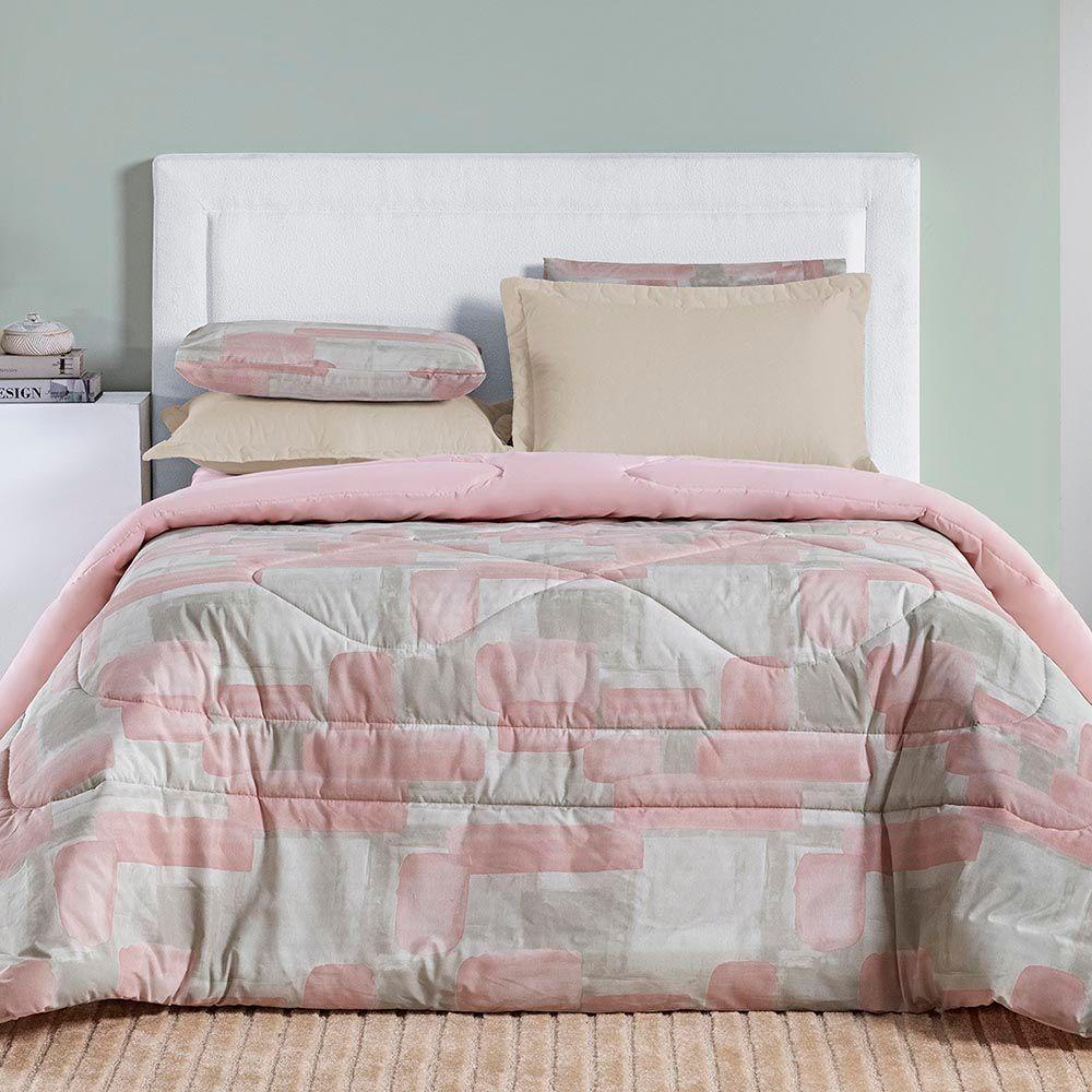 Edredom Maggy Dupla Face Super King 1 Peça Percale 200 Fios Estampado Quadri Rosa 80% Algodão - 20% Poliéster - 1