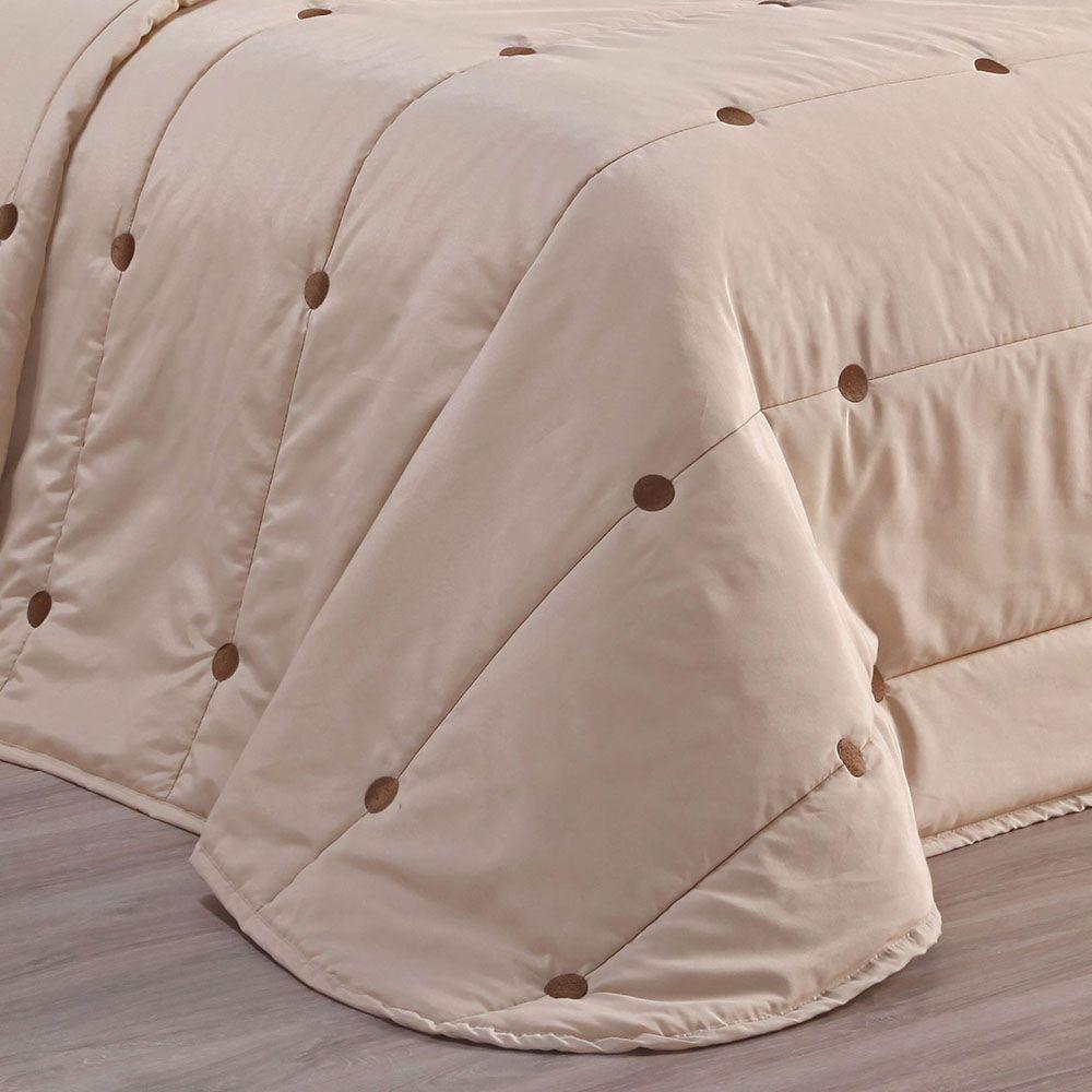 Kit Cobre Leito Colcha Splendore King 07 Peças Bordado Botão 200 Fios Avelã 100% Poliéster - 3