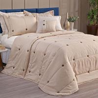 Kit Cobre Leito Colcha Splendore King 07 Peças Bordado Botão 200 Fios Avelã 100% Poliéster - 1