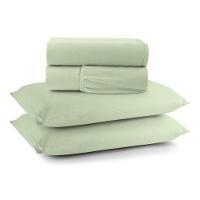 Jogo De Lençol Minimal Queen 4 Peças Malha 100% Algodão Liso Verde - 1
