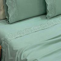 Jogo De Cama Lençol Bella Casal 4 Peças Micropercal 300 Fios Bordado Inglês Macio Verde 100% Poliéster - 2