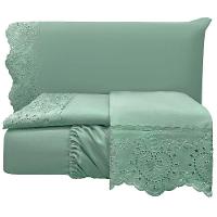 Jogo De Cama Lençol Bella Casal 4 Peças Micropercal 300 Fios Bordado Inglês Macio Verde 100% Poliéster - 3