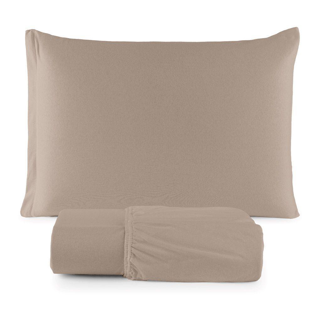 Jogo De Lençol Minimal Solteiro 2 Peças Malha 100% Algodão Liso Bege - 1