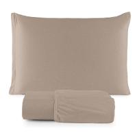 Jogo De Lençol Minimal Solteiro 2 Peças Malha 100% Algodão Liso Bege - 1