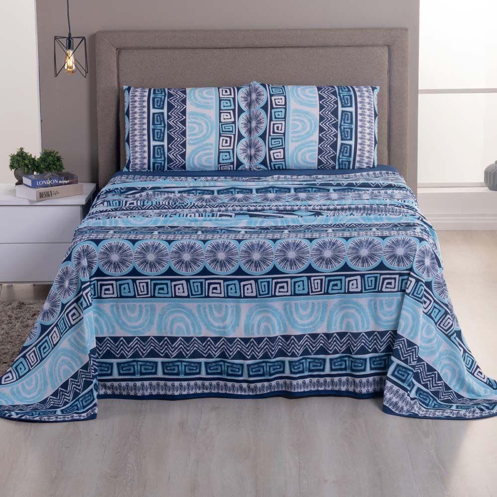Jogo De Lençol Luar King 4 Peças Malha 100% Algodão Estampado Azul Marinho Geométrico - 2