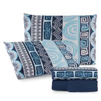 Jogo De Lençol Luar King 4 Peças Malha 100% Algodão Estampado Azul Marinho Geométrico - 1