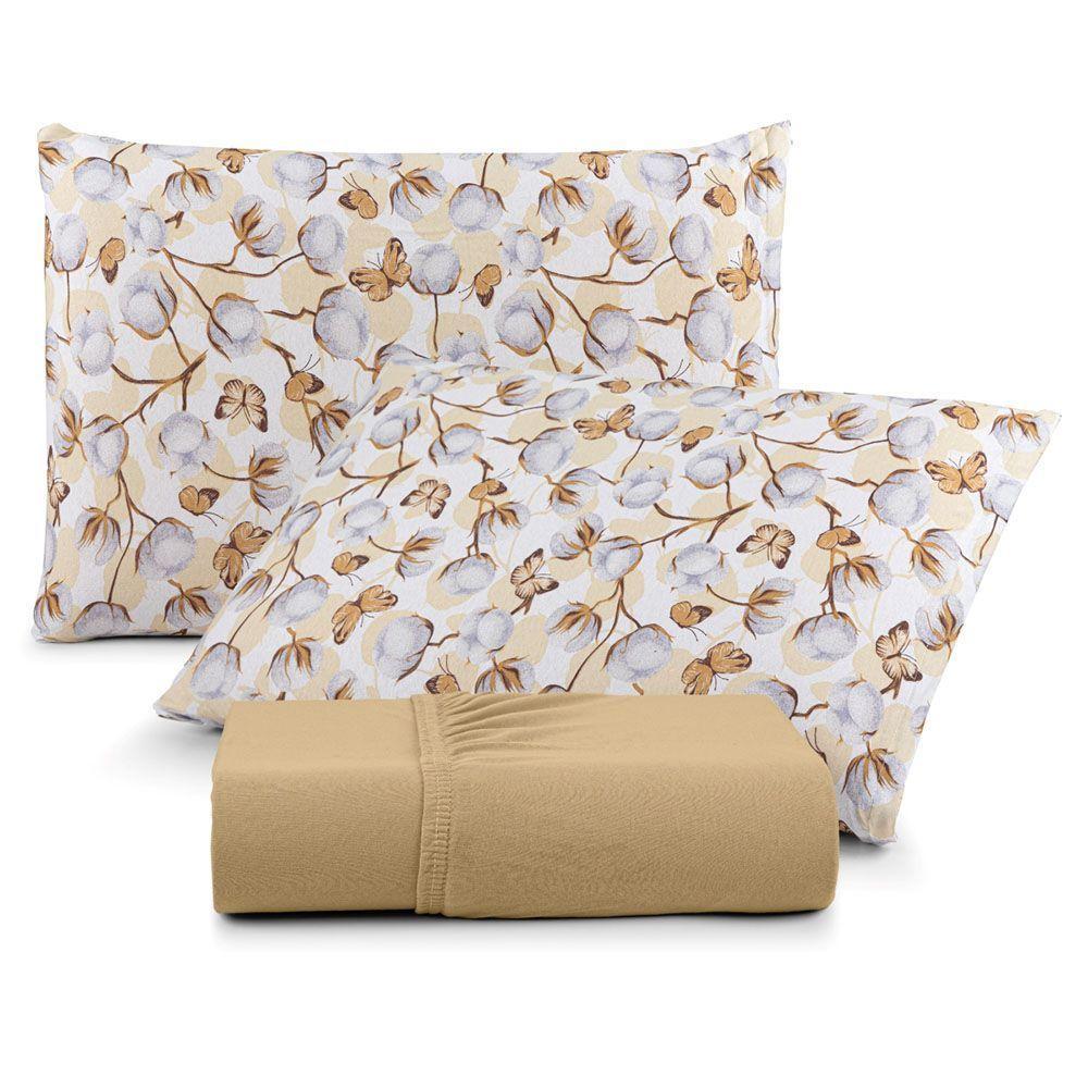 Jogo De Lençol Luar Queen 3 Peças Malha 100% Algodão Estampado Mostarda Cotton - 1