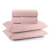 Jogo De Lençol Minimal Casal 4 Peças Malha 100% Algodão Liso Rose - 1